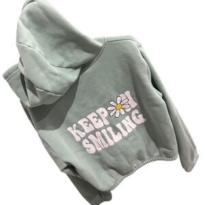 Angel Cult Keep Smiling Daisy Sage Green Zip Up Hoodie Sweatshirt Womens - Rare